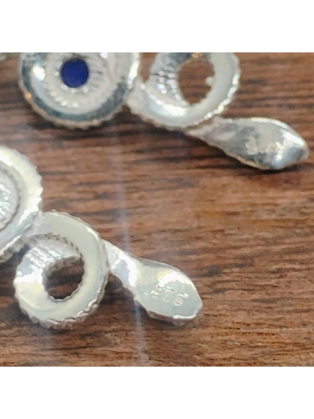 925 Sterling Silver Rattlesnake Earrings w/Lapis Lazuli Stone 1.5" Long - Picture 6 of 8